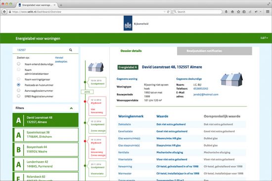 A web application design for a government administration showing detailed information of properties.